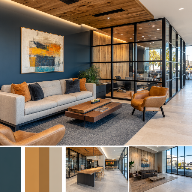 Commercial office interior design in Ladera Ranch, CA featuring open workspaces, executive offices, conference rooms, and reception areas
