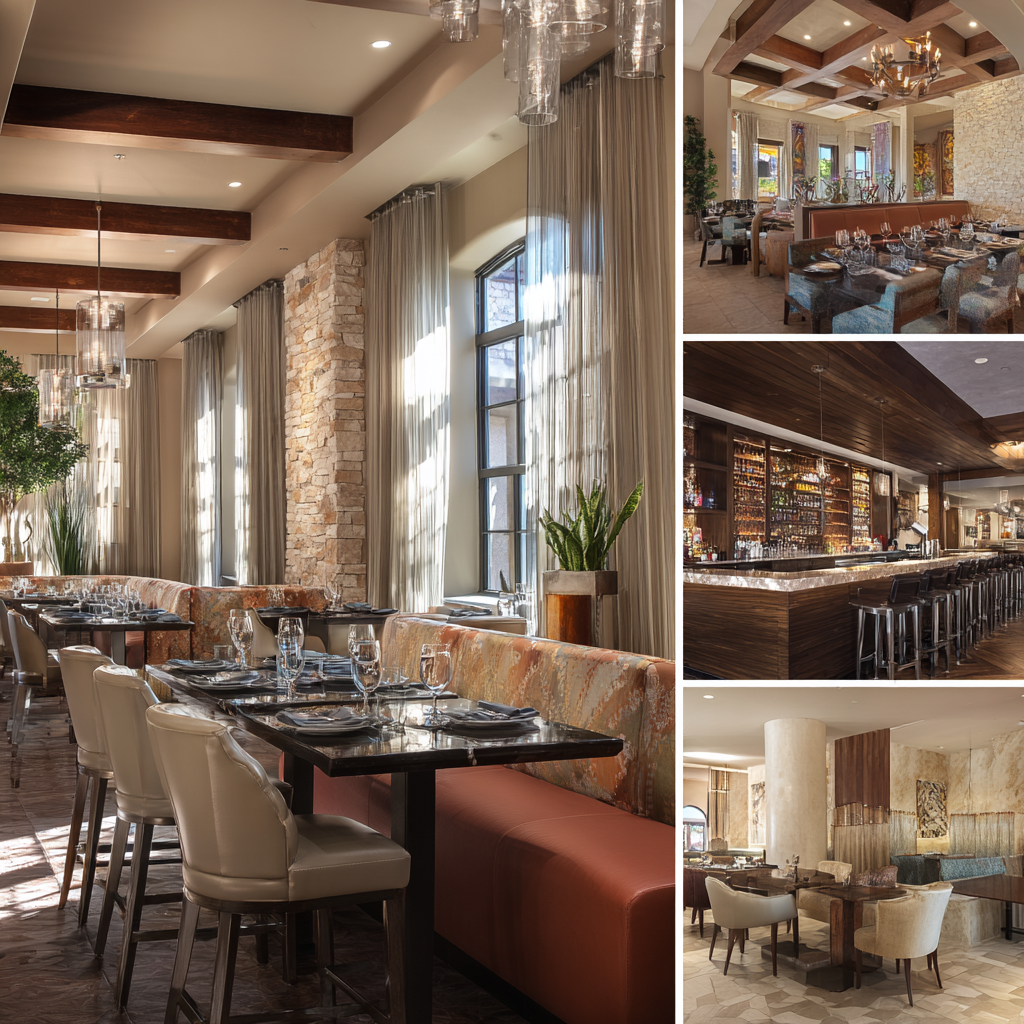 Luxury restaurant interior in Yorba Linda featuring an elegant dining room, premium cocktail bar, private dining area, and sophisticated reception lounge