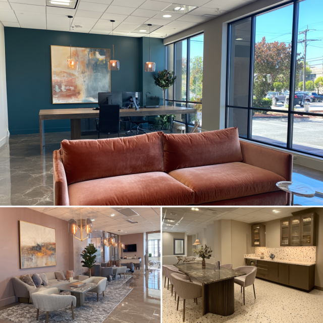 Modern commercial office in West Covina featuring contemporary workspaces, stylish reception, executive meeting room and sophisticated employee lounge