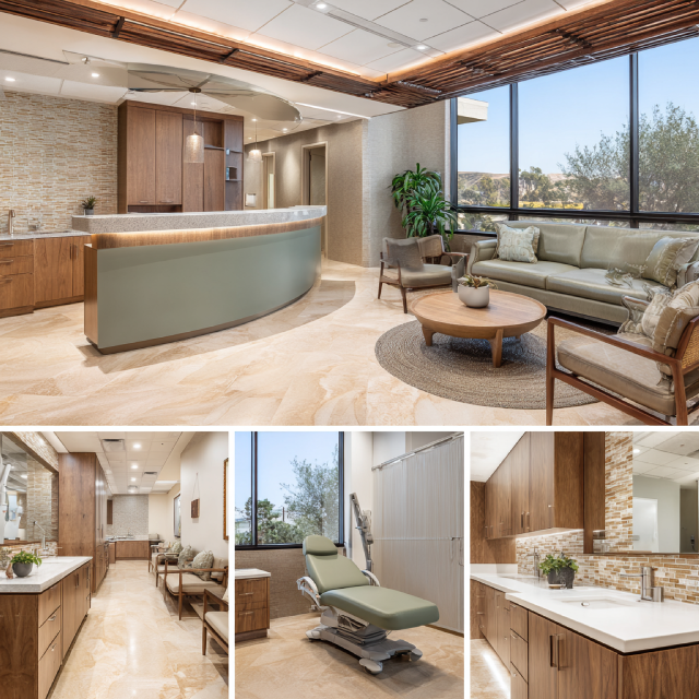 Modern healthcare office interior in Mission Viejo with a welcoming waiting area, consultation room, medical exam space, and premium treatment room
