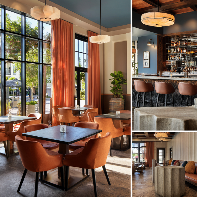 Premium restaurant interior design in Orange County featuring a main dining room, cocktail bar, private dining area, and elegant reception lounge