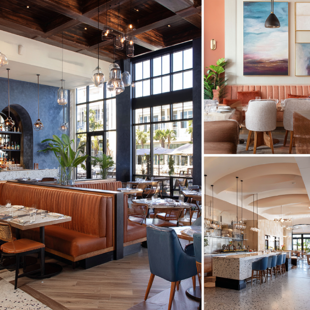 Premium restaurant interior design in Placentia featuring a main dining room, cocktail bar, private dining area, and elegant reception lounge