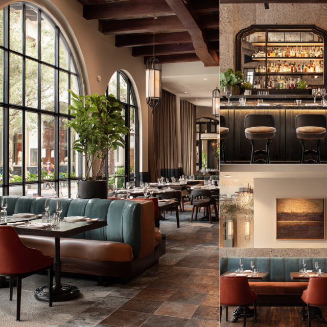 Premium restaurant interior design in Pomona featuring a main dining room, cocktail bar, private dining area, and elegant reception lounge